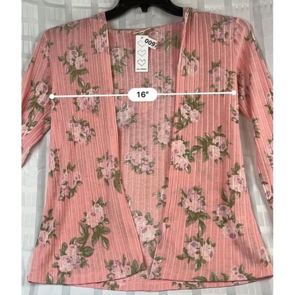 women self esteem vest/ top size m long sleeve color pink orange floral - Picture 3 of 12